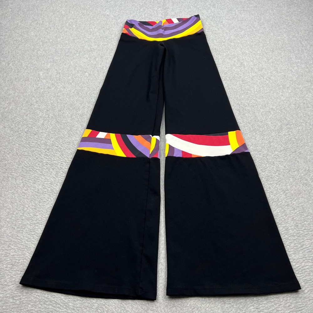 Margarita Flare Pants Womens Small Black Multi Supplex Yoga Daisy Bell Bottom